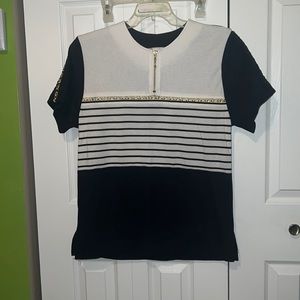 Peter Popovitch black/white blouse with zipper closure like new